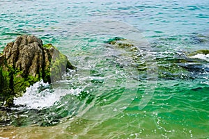 Rocks on the beach in Lloret de Mar, Costa Brava, Spain