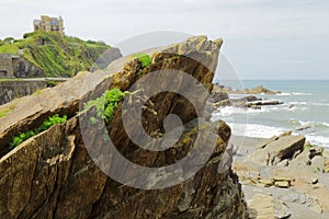 Rocks on the beach during low tide