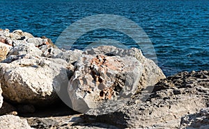 Rocks on the beach overlooking the sea