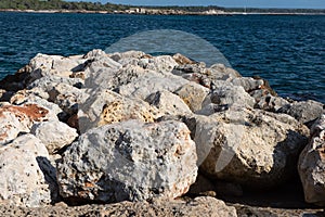 Rocks on the beach overlooking the sea