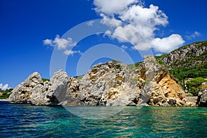 Rocks on the beach Paleokastritsa on Corfu, Greece.