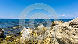 Rocks on the beach. Portoroz  Piran  Obalno-kraska  Slovenia  June 2020