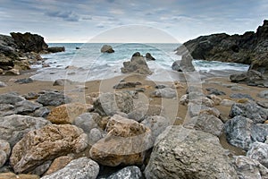 Rocks of the beach of Usgo in Cantabria