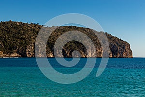 Rocks beautiful beach turquoise sea water, Camp de Mar, Majorca island, Spain