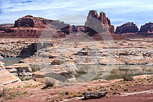 Rocks and Butte on Lake Powell and Colorado River in Glen Canyon National Recreation Area