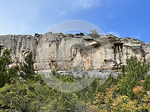 Rocks in the canyon of the Bijela river or the cliffs of the canyon of the stream Bijela voda, Karin Gornji - Croatia