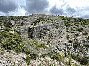 Rocks in the canyon of the Bijela river or the cliffs of the canyon of the stream Bijela voda, Karin Gornji - Croatia