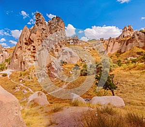 Rocks with caves inside in Cappadocian area