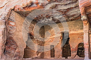 Rocks caves in Nabatean city of Petra Jordan