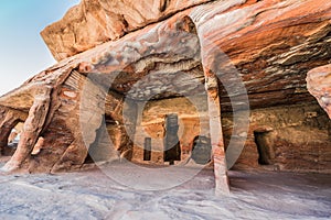 Rocks caves in nabatean city of petra jordan