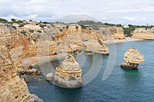 Rocks and cliff in algarve city lagos in Portugal