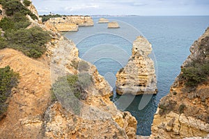 Rocks and cliff in algarve city lagos in Portugal