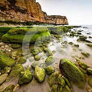 Rocks and Cliffs of Porto de Mos Beach in the Morning, Lagos