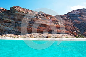 Rocks and cliffs in Shauab beach, mountains, sands, western cape, Socotra, Yemen