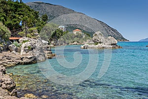 Rocks on the coastline of Lefkes, Kefalonia, Greece photo