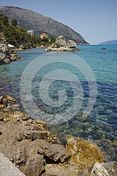 Rocks on the coastline of Lefkes, Kefalonia, Greece photo