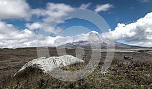 Rocks and the Cotopaxi volcano, Ecuador