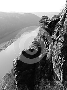 Rocks of the Elbsandsteingebirge black and white