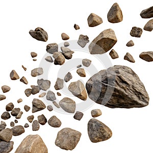Falling rocks isolated on white background