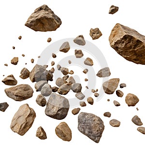Falling rocks isolated on white background