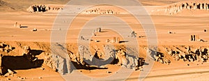 Rocks formation sculptured by the wind named Moais de Tara in the Altiplano, Atacama Desert, Chile