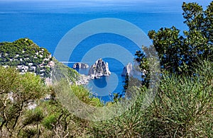 Rocks formations Faraglioni, Island Capri, Gulf of Naples, Italy, Europe