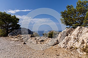 rocks green trees and scenic sea view in Calanques de Marseille