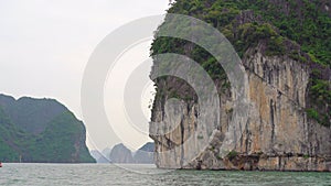 Rocks in the Halong Bay national park in Vietnam consisting of thousands of small and big limestone islands. Travel to