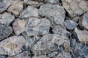 Rocks held back by a wire fence