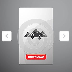 rocks, hill, landscape, nature, mountain Glyph Icon in Carousal Pagination Slider Design & Red Download Button