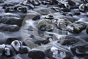 Rocks with ice in streaming water