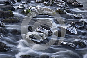 Rocks with ice in streaming water