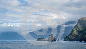 Rocks and islands in Atlantic ocean landscape