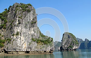 Rocks and islands of Ha Long Bay near Cat Ba island, Vietnam.