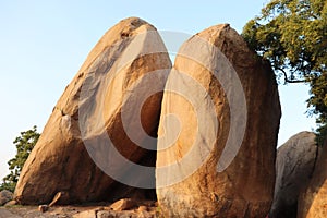 Rocks at Krishna`s Butterball at Mahabalipuram in Tamil Nadu, India