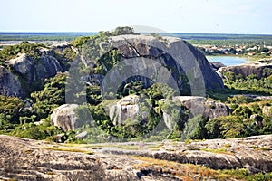 Rocks and lagoons in middle a vegetation . Chacal city, MaranhÃÂ£o state, Brazil photo