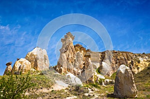 Rocks looks like mushrooms near Cavusin, Cappadocia, Turkey