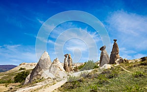 Rocks looks like mushrooms near Cavusin, Cappadocia, Turkey