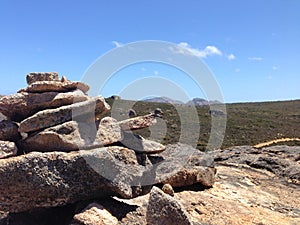 Rocks at lucky bay panorama