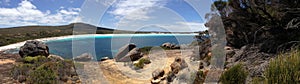 Rocks at lucky bay panorama