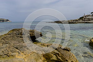 Rocks by the Mediterranean sea on the island of Ibiza in Spain,