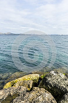 Rocks by the Mediterranean sea on the island of Ibiza in Spain,