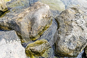 Rocks by the Mediterranean sea on the island of Ibiza in Spain,