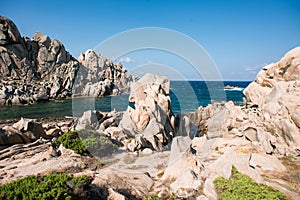 Rocks and Mediterranean Sea. Landscape of Valley Of The Moon. Sardinia, Italy