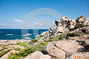 Rocks and Mediterranean Sea. Landscape of Valley Of The Moon. Sardinia, Italy