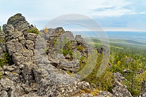 Rocks on mountain Kachkanar. The Urals. Russia