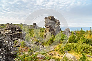 Rocks on mountain Kachkanar. The Urals. Russia