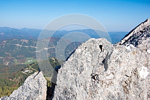 Rocks with mountain`s panorama, Puchberg am Schneeberg, Austria