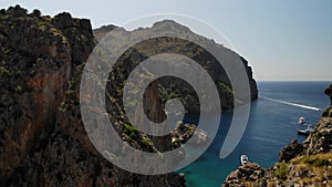 Rocks, mountains, sea, yachts. Sa Calobra, Majorca