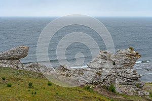 Rocks near Baltic sea. Rocky shore in Sweden. Gotland island. Photo of scandinavian nature.